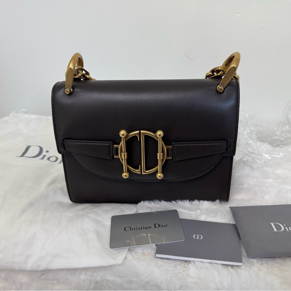 Dior Brown and Gold Crossbody Bag with Chain Strap